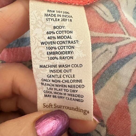 Soft Surroundings Maxi Dress Large Floral Orange Sleeveless Embroidered Resort - Picture 9 of 9